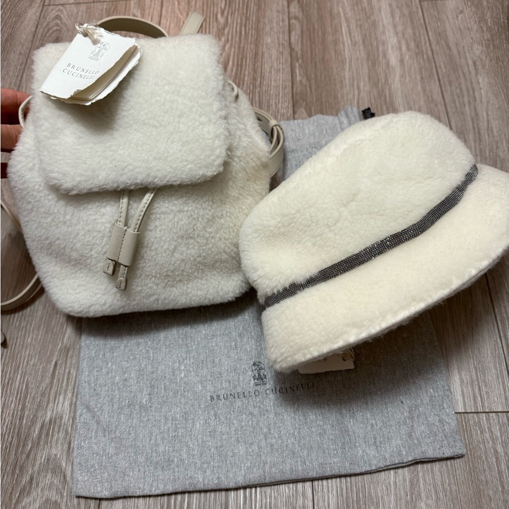 NWT Brunello Cucinelli shearling leather Backpack with monili beading